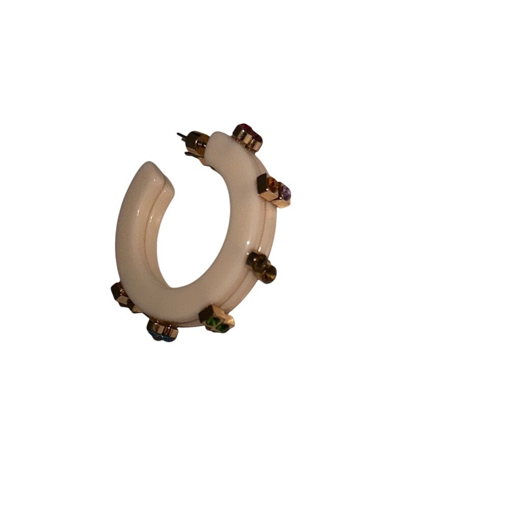 Elegant Cream Hoop Earrings with Gold Accents